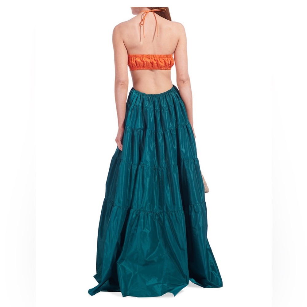STAUD Orange Halter Top Teal Maxi Dress - Picture 2 of 4